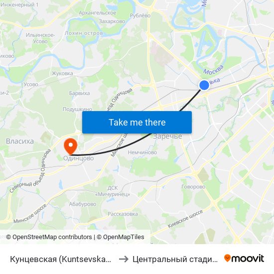 Кунцевская (Kuntsevskaya) to Центральный стадион map