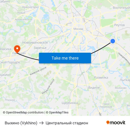 Выхино (Vykhino) to Центральный стадион map