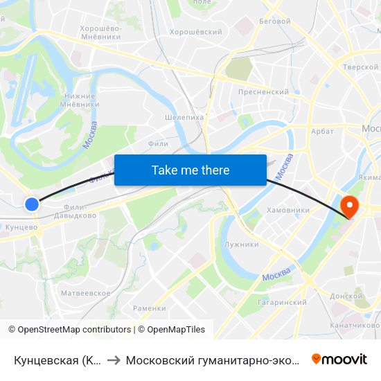 Кунцевская (Kuntsevskaya) to Московский гуманитарно-экономический университет map
