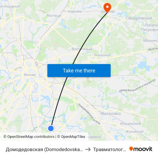 Домодедовская (Domodedovskaya) to Травматология map