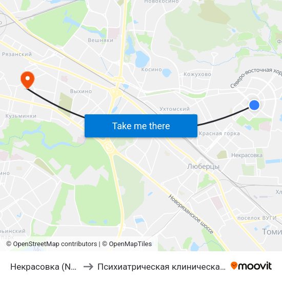Некрасовка (Nekrasovka) to Психиатрическая клиническая больница № 13 map