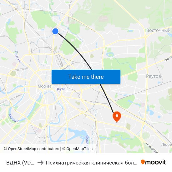 ВДНХ (VDNKh) to Психиатрическая клиническая больница № 13 map