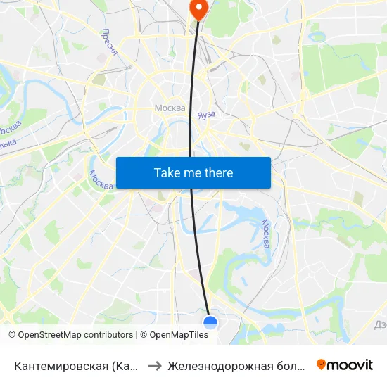 Кантемировская (Kantemirovskaya) to Железнодорожная больница Москва-3 map