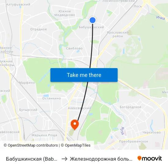 Бабушкинская (Babushkinskaya) to Железнодорожная больница Москва-3 map