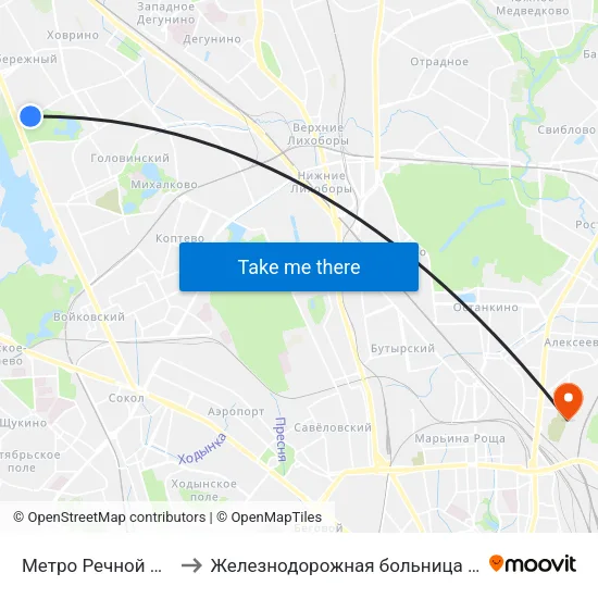 Метро Речной вокзал to Железнодорожная больница Москва-3 map