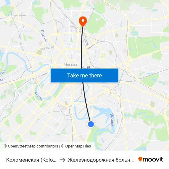 Коломенская (Kolomenskaya) to Железнодорожная больница Москва-3 map
