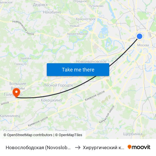 Новослободская (Novoslobodskaya) to Хирургический корпус map