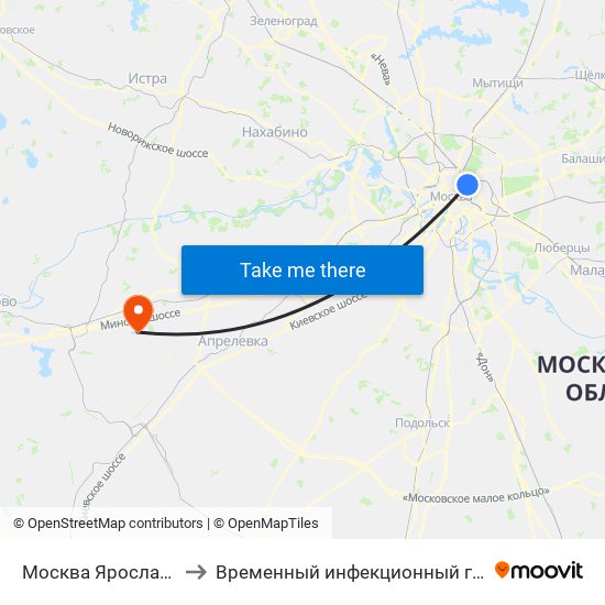 Москва Ярославская (Yaroslavsky Station) to Временный инфекционный госпиталь для лечения пациентов с Covid-19 map