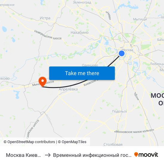 Москва Киевская (Kievsky Station) to Временный инфекционный госпиталь для лечения пациентов с Covid-19 map