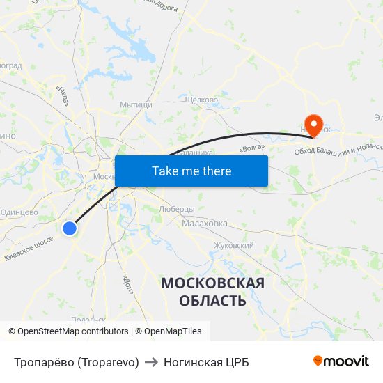Тропарёво (Troparevo) to Ногинская ЦРБ map