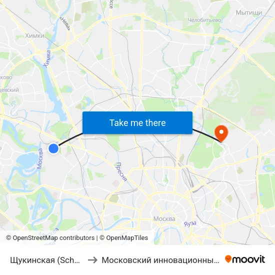 Щукинская (Schukinskaya) to Московский инновационный университет map