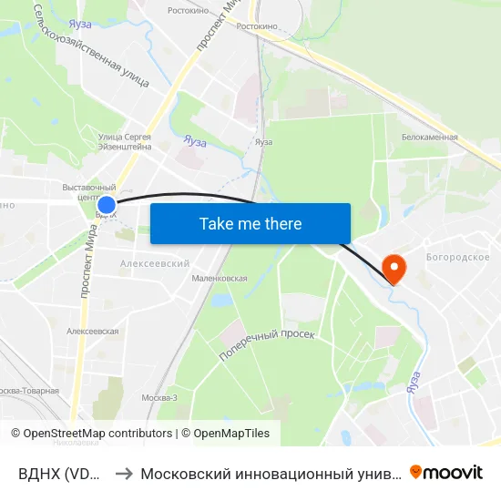 ВДНХ (VDNKh) to Московский инновационный университет map