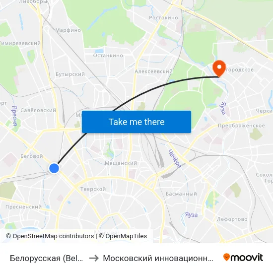 Белорусская (Belorusskaya) to Московский инновационный университет map