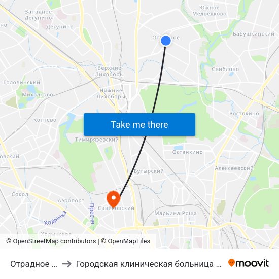 Отрадное (Otradnoe) to Городская клиническая больница № 24. Перинатальный центр map