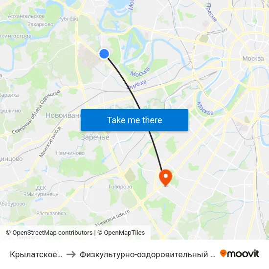 Крылатское (Krylatskoe) to Физкультурно-оздоровительный комплекс РУДН (ФОК РУДН) map