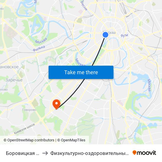 Боровицкая (Borovitskaya) to Физкультурно-оздоровительный комплекс РУДН (ФОК РУДН) map