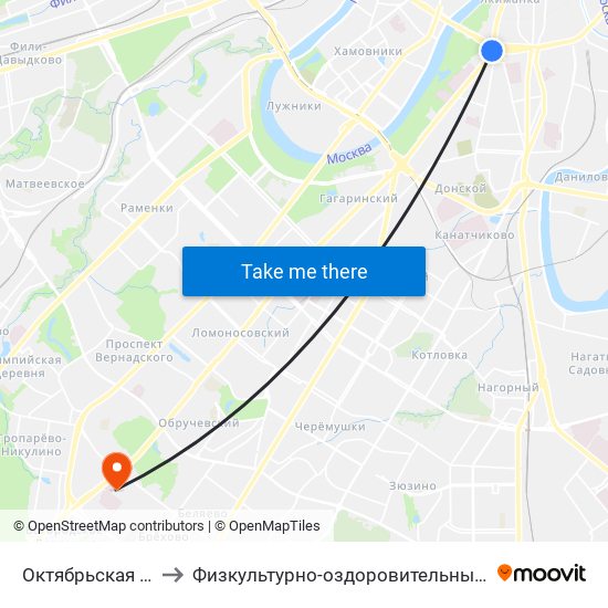 Октябрьская (Oktyabrskaya) to Физкультурно-оздоровительный комплекс РУДН (ФОК РУДН) map