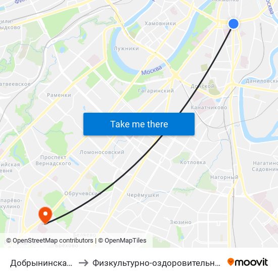 Добрынинская (Dobryninskaya) to Физкультурно-оздоровительный комплекс РУДН (ФОК РУДН) map