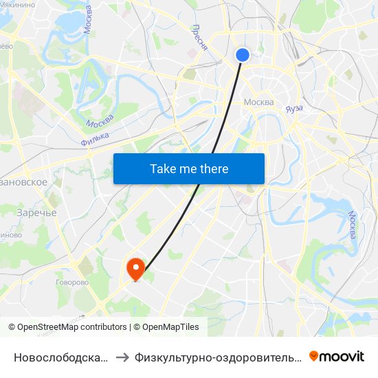 Новослободская (Novoslobodskaya) to Физкультурно-оздоровительный комплекс РУДН (ФОК РУДН) map