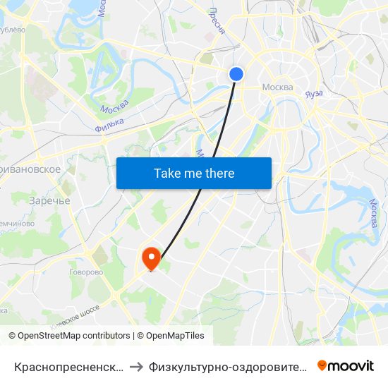 Краснопресненская (Krasnopresnenskaya) to Физкультурно-оздоровительный комплекс РУДН (ФОК РУДН) map