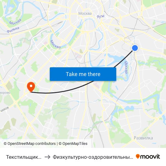 Текстильщики (Tekstilschiki) to Физкультурно-оздоровительный комплекс РУДН (ФОК РУДН) map