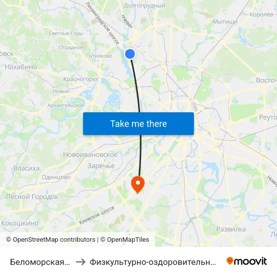 Беломорская (Belomorskaya) to Физкультурно-оздоровительный комплекс РУДН (ФОК РУДН) map