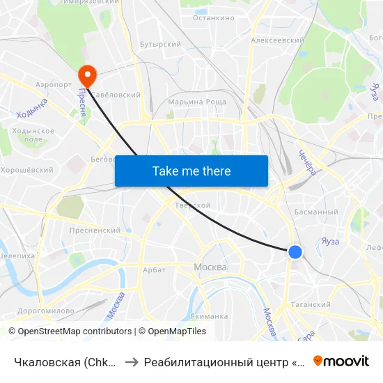 Чкаловская (Chkalovskaya) to Реабилитационный центр «Преодоление» map