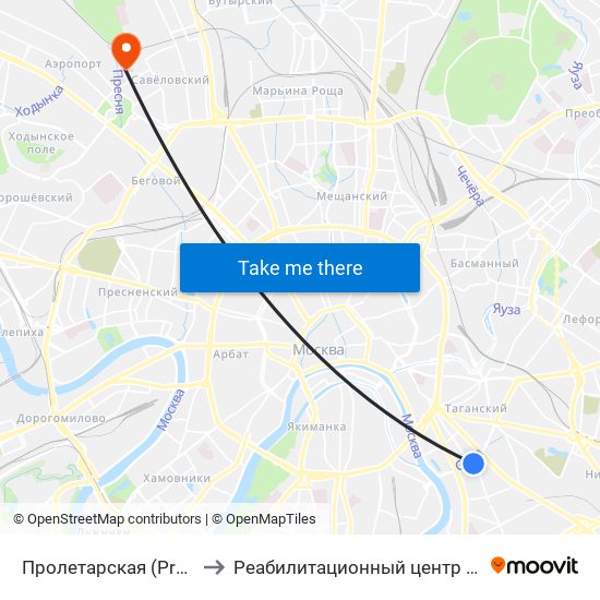 Пролетарская (Proletarskaya) to Реабилитационный центр «Преодоление» map