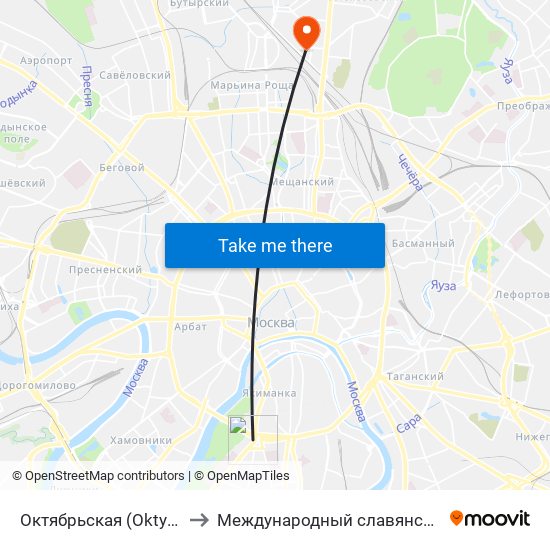 Октябрьская (Oktyabrskaya) to Международный славянский институт map
