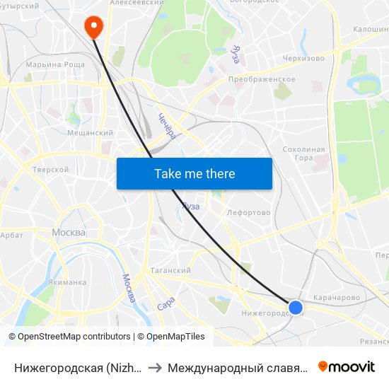Нижегородская (Nizhegorodskaya) to Международный славянский институт map