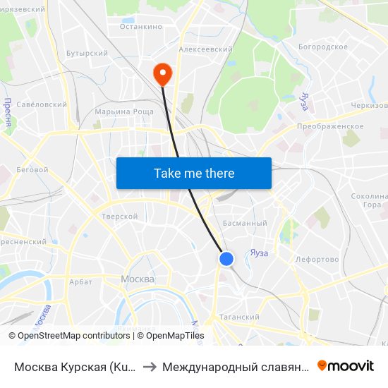 Москва Курская (Kursky Station) to Международный славянский институт map