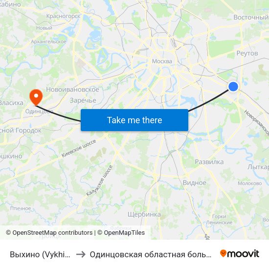 Выхино (Vykhino) to Одинцовская областная больница map