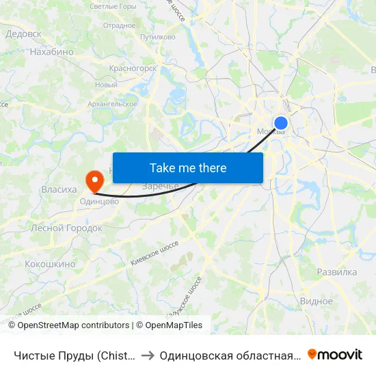 Чистые Пруды (Chistye Prudy) to Одинцовская областная больница map