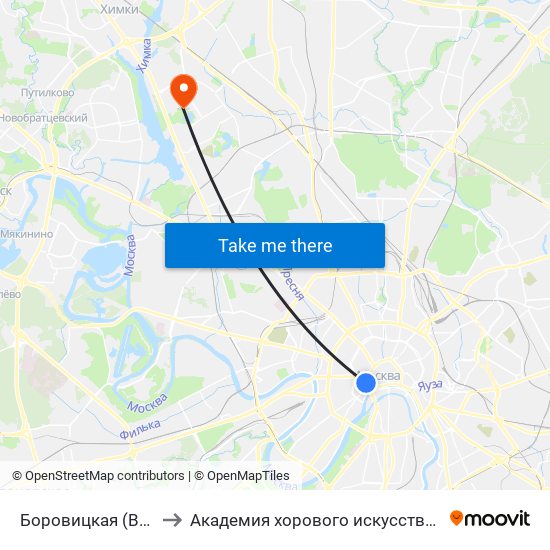 Боровицкая (Borovitskaya) to Академия хорового искусства имени В.С. Попова map