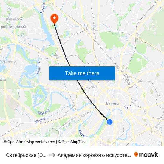 Октябрьская (Oktyabrskaya) to Академия хорового искусства имени В.С. Попова map