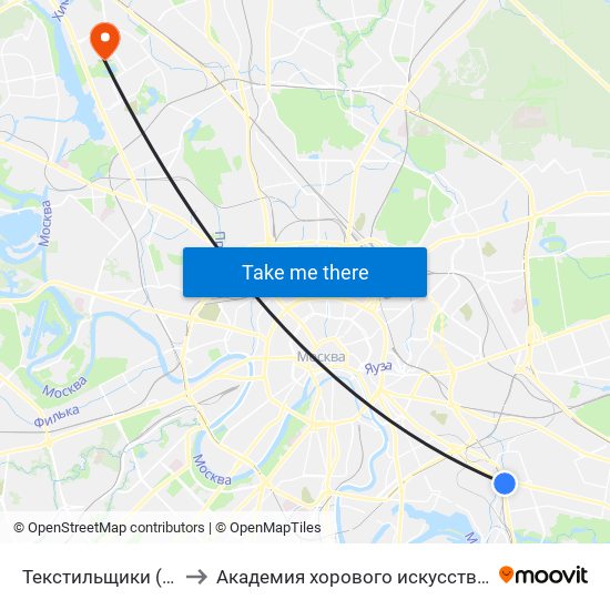 Текстильщики (Tekstilschiki) to Академия хорового искусства имени В.С. Попова map