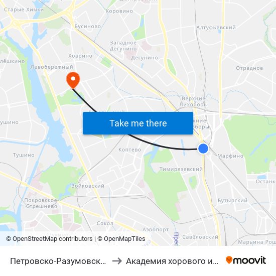 Петровско-Разумовская (Petrovsko-Razumovskaya) to Академия хорового искусства имени В.С. Попова map