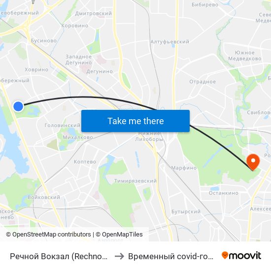 Речной Вокзал (Rechnoy Vokzal) to Временный covid-госпиталь map