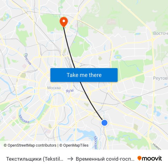 Текстильщики (Tekstilschiki) to Временный covid-госпиталь map