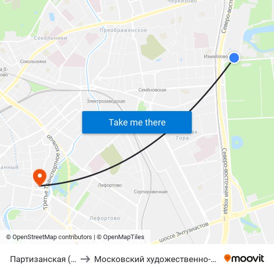 Партизанская (Partizanskaya) to Московский художественно-промышленный институт map