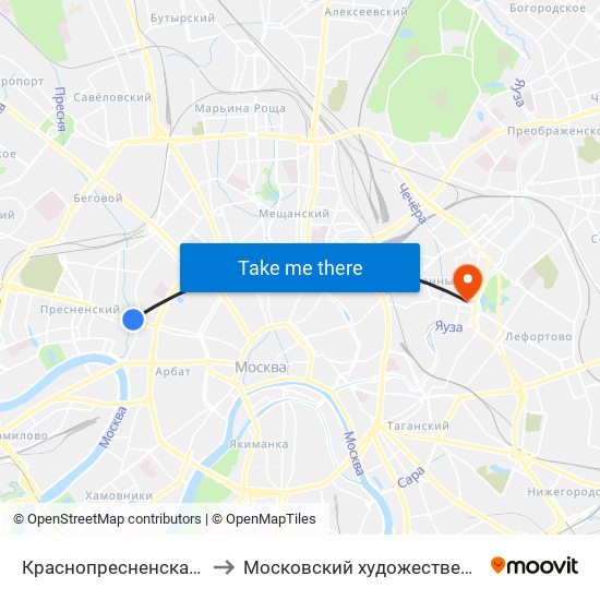 Краснопресненская (Krasnopresnenskaya) to Московский художественно-промышленный институт map