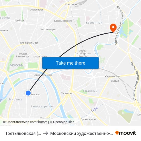 Третьяковская (Tretyakovskaya) to Московский художественно-промышленный институт map