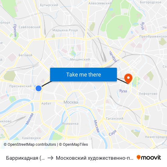 Баррикадная (Barrikadnaya) to Московский художественно-промышленный институт map