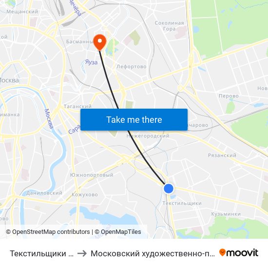 Текстильщики (Tekstilschiki) to Московский художественно-промышленный институт map