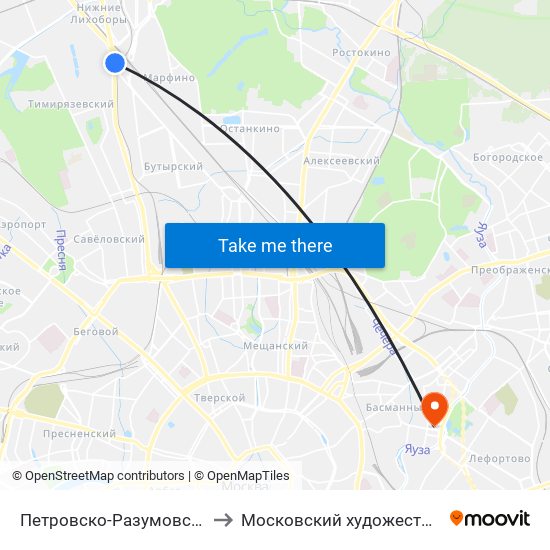 Петровско-Разумовская (Petrovsko-Razumovskaya) to Московский художественно-промышленный институт map