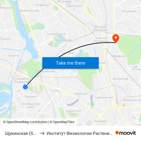Щукинская (Schukinskaya) to Институт Физиологии Растений им. К. А. Тимирязева map