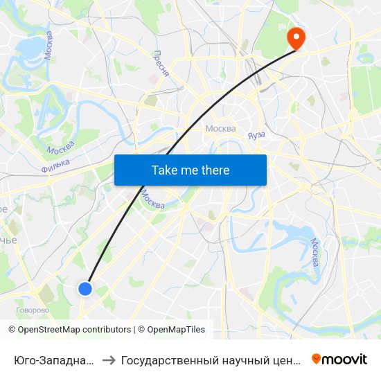 Юго-Западная (Yugo-Zapadnaya) to Государственный научный центр дерматовенерологии и косметологии map