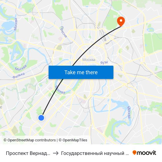 Проспект Вернадского (Prospekt Vernadskogo) to Государственный научный центр дерматовенерологии и косметологии map