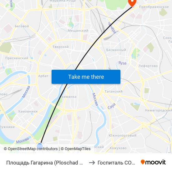 Площадь Гагарина (Ploschad Gagarina) to Госпиталь COVID19 map