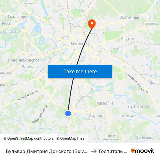 Бульвар Дмитрия Донского (Bulvar Dmitriya Donskogo) to Госпиталь COVID19 map